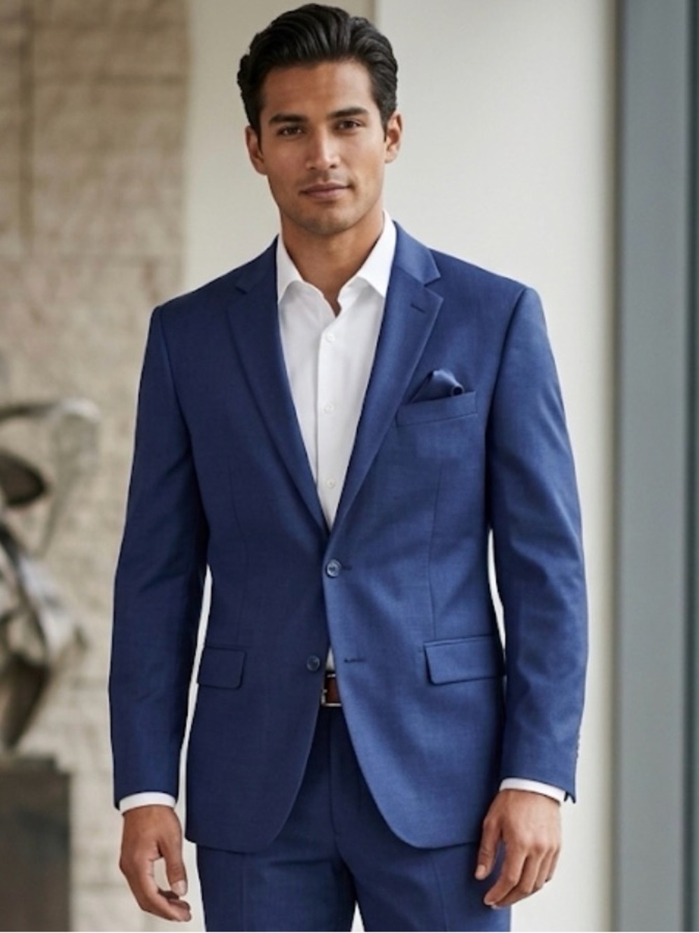 Linea Uomo Men’s 43 R Blue Wool Sport Coat Suit Jacket Blazer 43R Modern Fit NEW